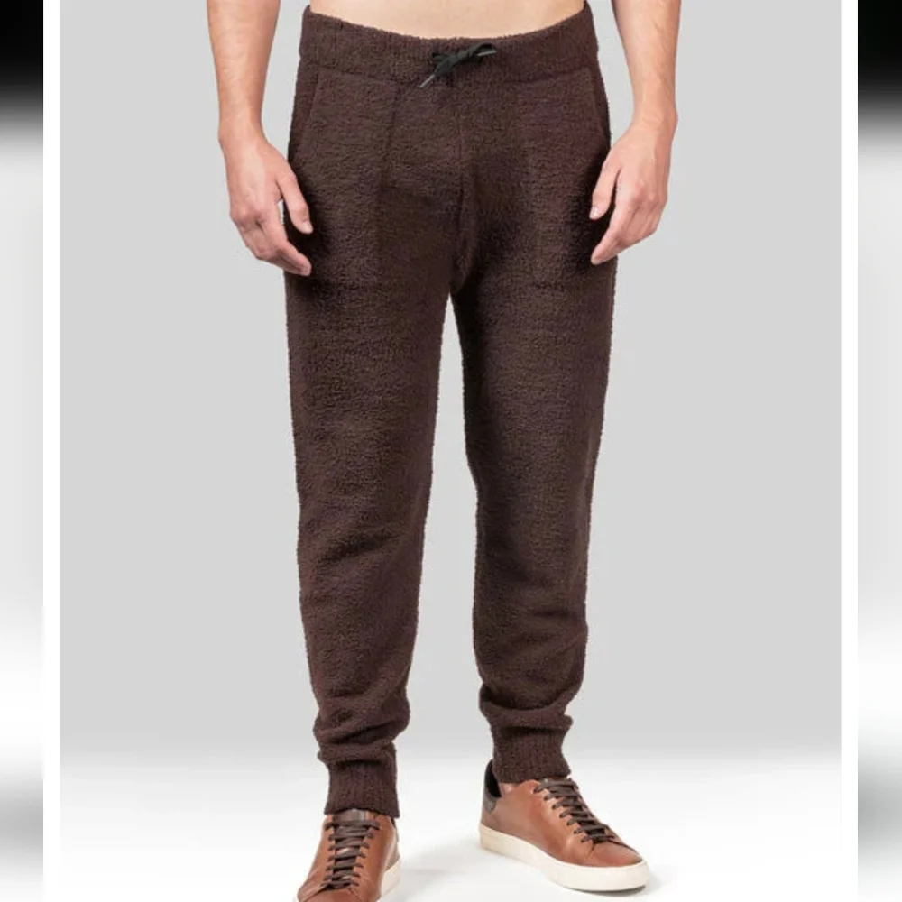 Natori Akio Cheniile Jogger Pants Mens L Brown Cozy Lounge Cabincore #1111 - Picture 2 of 11